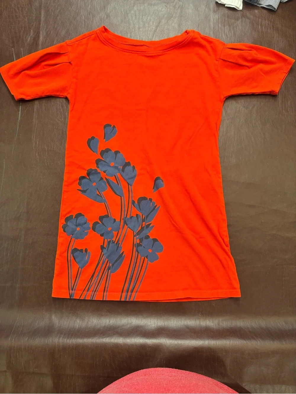 Bright Red Tee Dress with Navy Floral Print girls size 7